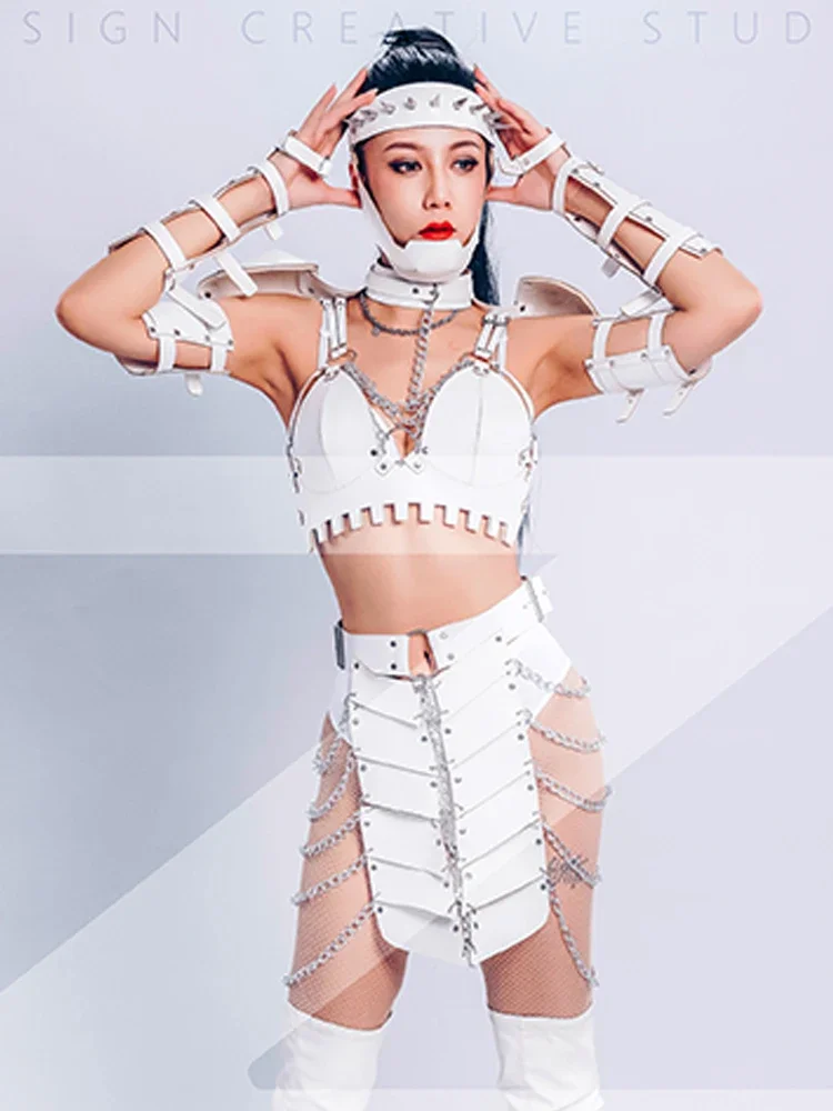 

2025 Tribal Saint Sexy Nightclub Rave Outfit Rivet Headwear Jazz Gogo Dancing Stage Clothing Bar Pole Dance Performance Costume