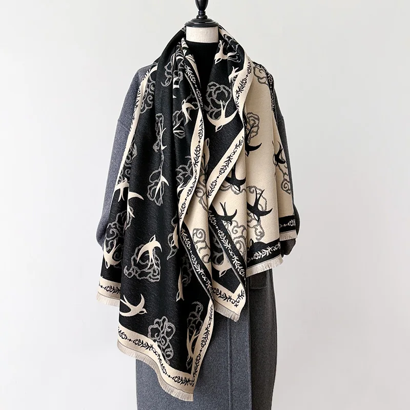 

2024, последний дизайн, зимние двусторонние жаккардовые кашемировые шарфы, высокое качество, женская утепленная шаль, женский шерстяной шарф из пашмины