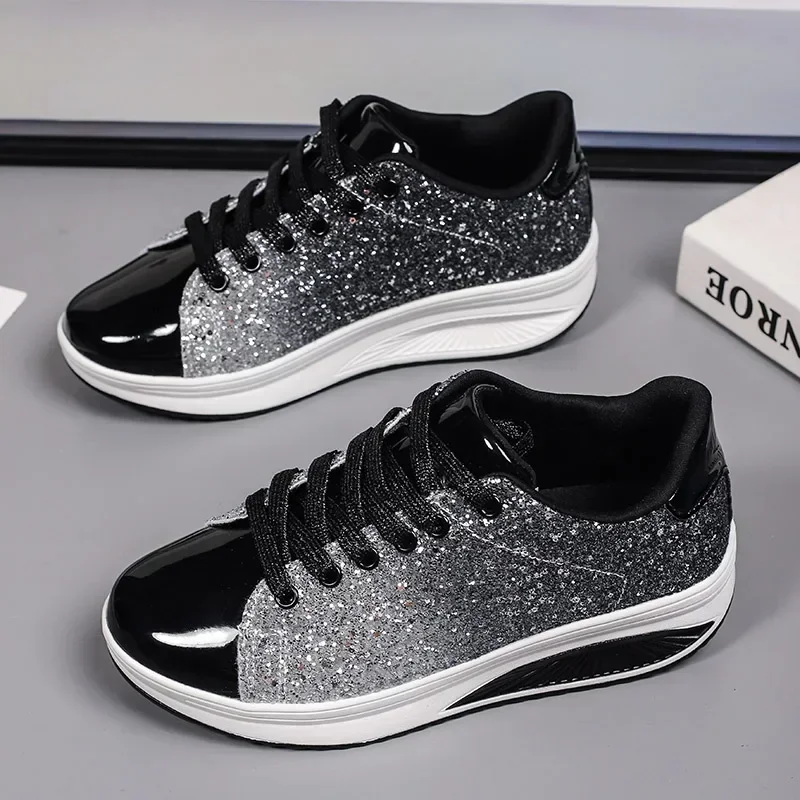 Gold Silver Comfortable Walking  Women Fashion Trendy Sport Shoes Sneakers for Women New Luxury Height Increasing Shoes