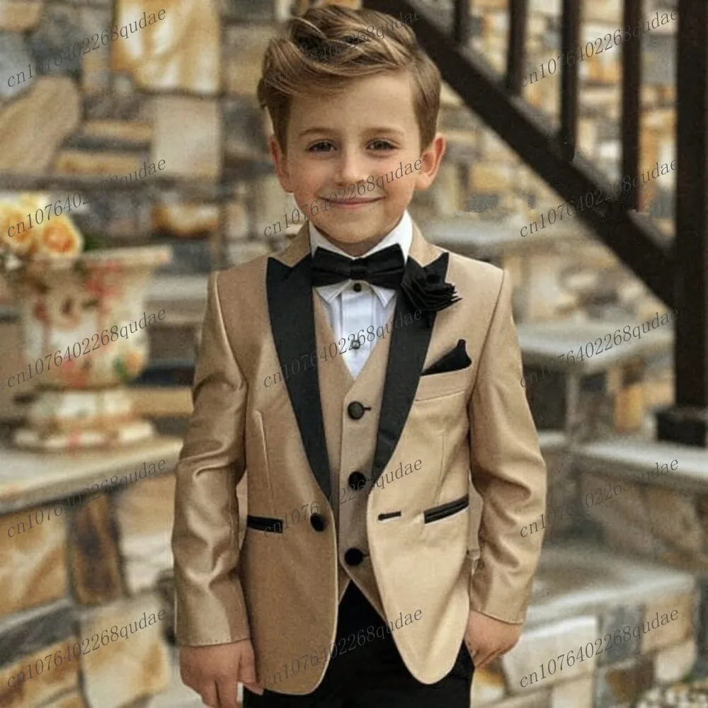 

Champagne And Black Boy's Suit Formal Kids Tuxedo Toddler Children Clothes Boys Attire 3 Piece Set Jacket Vest Pants 2-13 Years