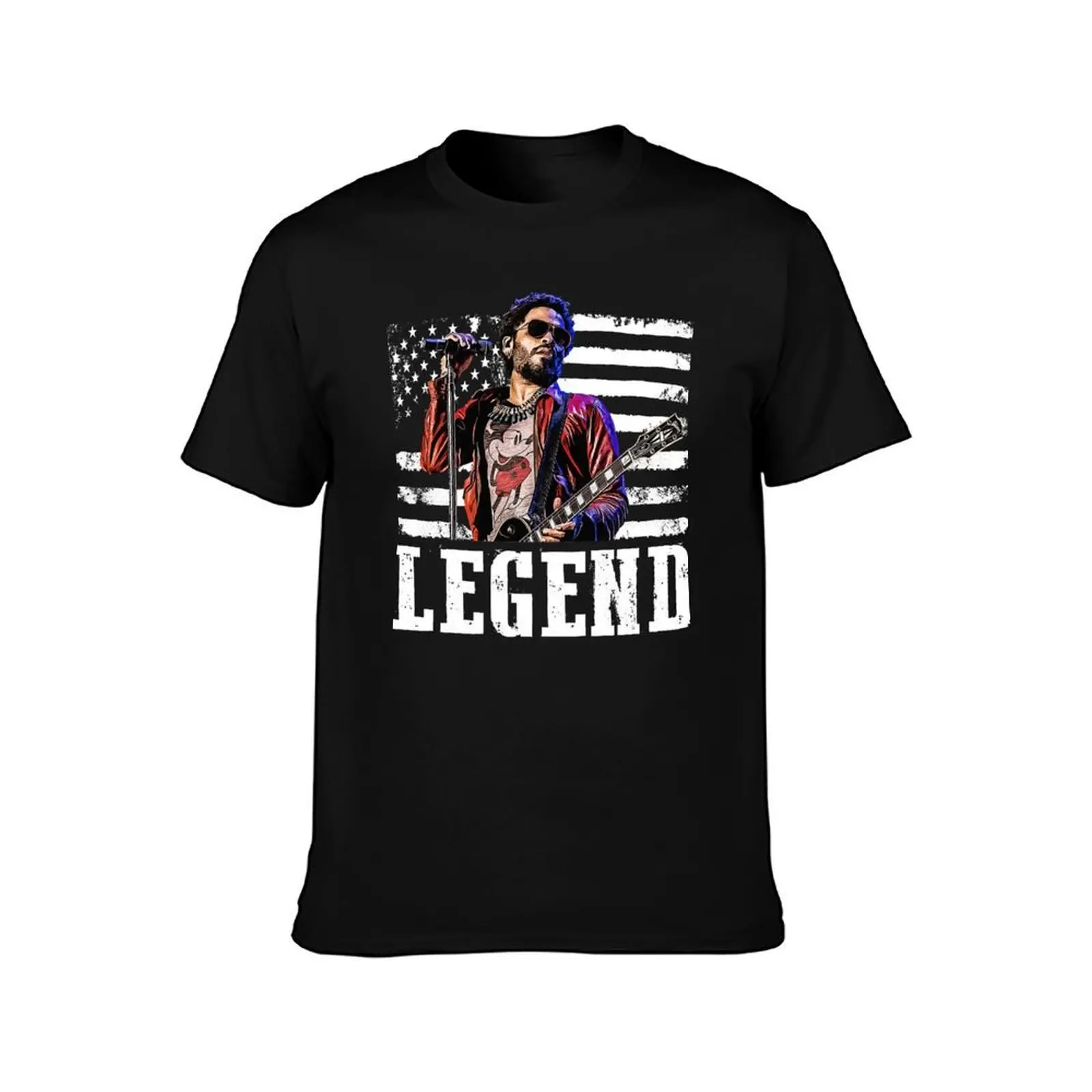 Distressed American Flag Lenny Kravitz Music Legend T-Shirt, Summer Casual Cotton Tee, Oversized Streetwear Tops, 100% Cotton