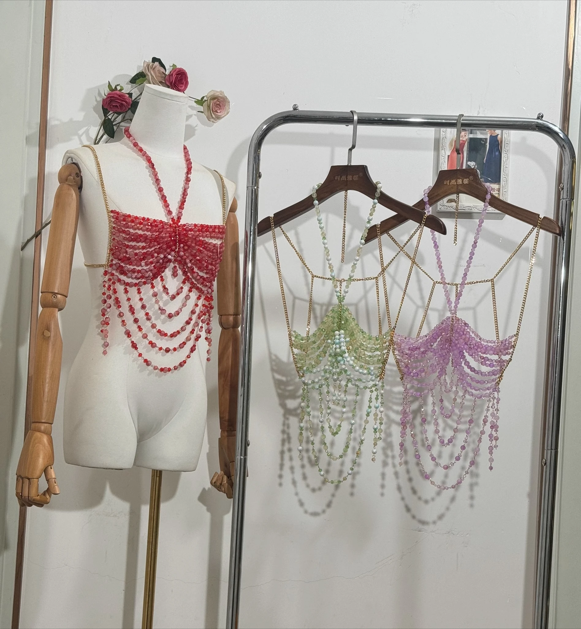 

Сексуальная женская цепочка для тела ручной работы, модные украшения, бикини, бюстгальтер с лямкой на шее из бисера, романтическая майка, пляжная одежда, прозрачное нижнее белье