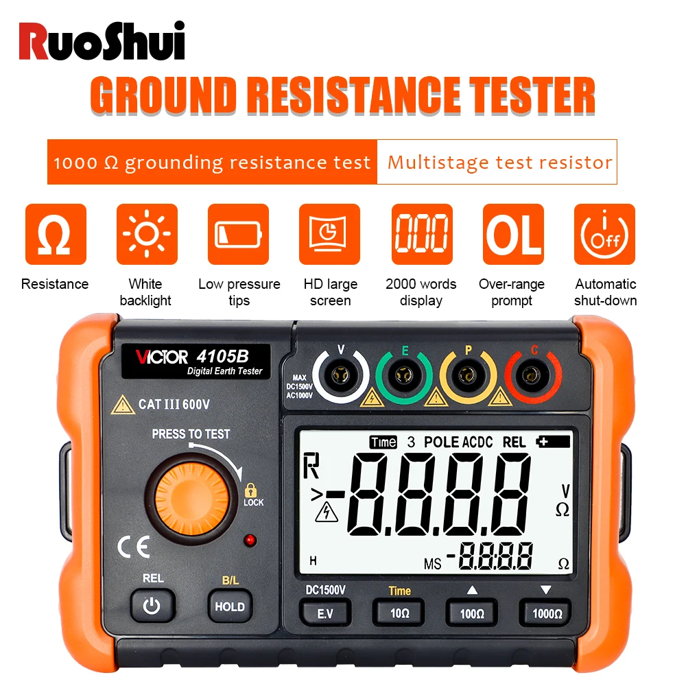 Victor Digital Terra Tester Medidor de Resistência ao Solo Display Lcd Alta Precisão Instrumentos Elétricos Estilo Moda 1500v 4105b