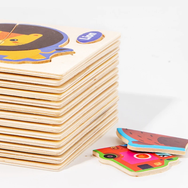 1pc 10,5 cm Holz Puzzle Cartoon Tier Fahrzeug 3D Puzzles Spiel Kinder Lernen Pädagogisches Spielzeug für Kinder