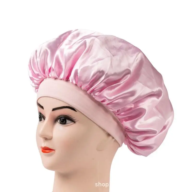Weiche Satin-Schlafmütze, mehrfarbig, mit breitem elastischem Band, Anti-Frizz-Nachtschlafmütze für lockiges Haar, Haarpflege über Nacht – Detail 5