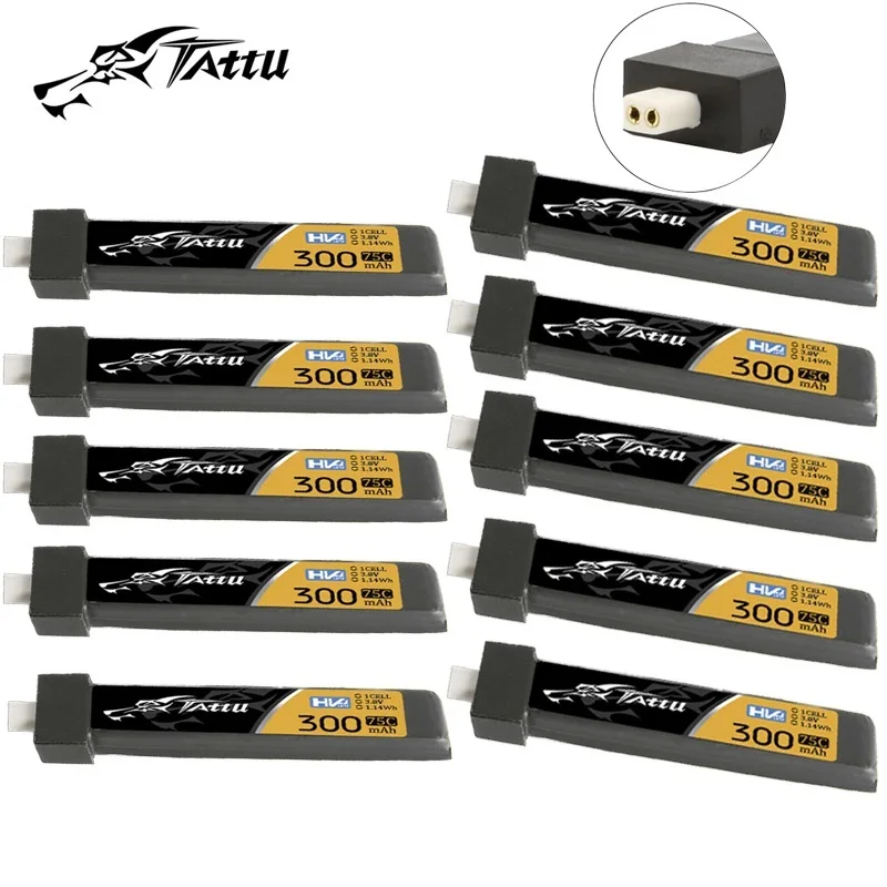 TATTU-batería LiPo recargable para Dron de carreras, 10 piezas, 300mAh, 75C, 3,8 V, para helicóptero RC, Quadcopter, FPV, 1S