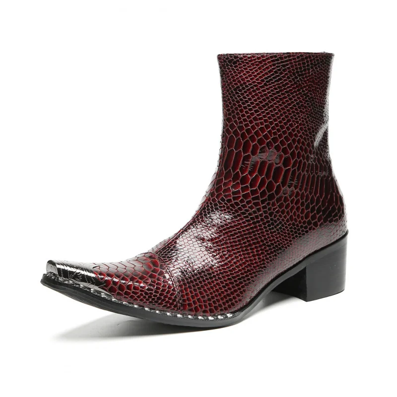 

High Top 5cm Boots Genuine Cow Leather Fashion Men'S Quality Height Ankle Increased Shoes Men Winter Zip Pointed Toe Boot