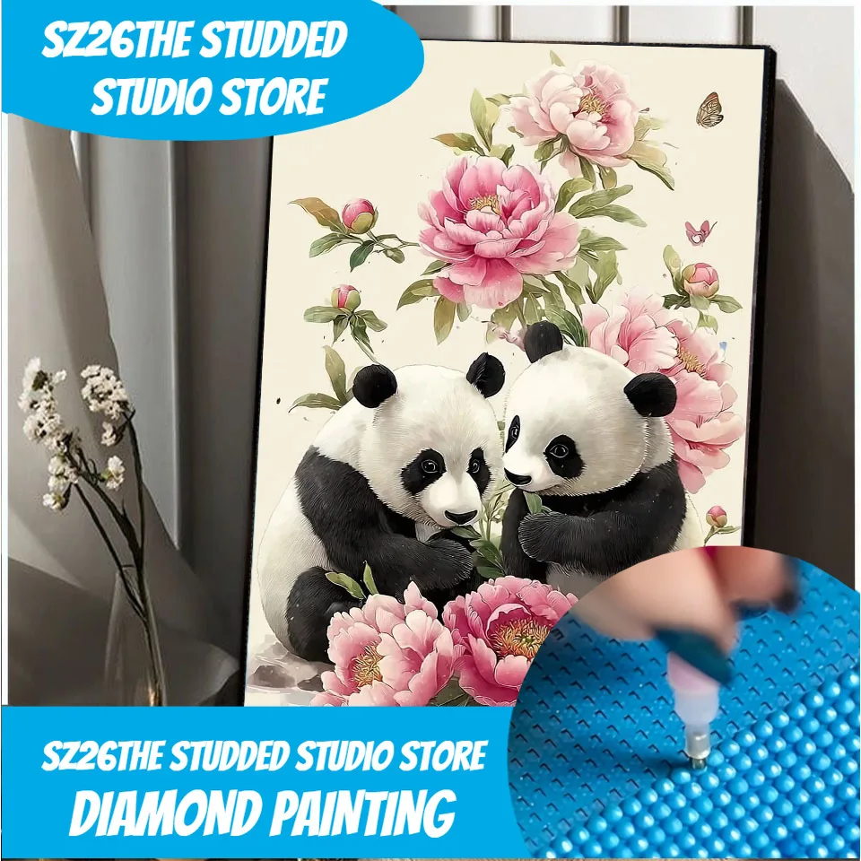 

Sz26The StuddedDIY Алмазная картина Искусство Алмазная мозаика Набор для алмазной вышивки 5D Круглые бриллианты Панда Пион Набор для вышивки крестом Ho