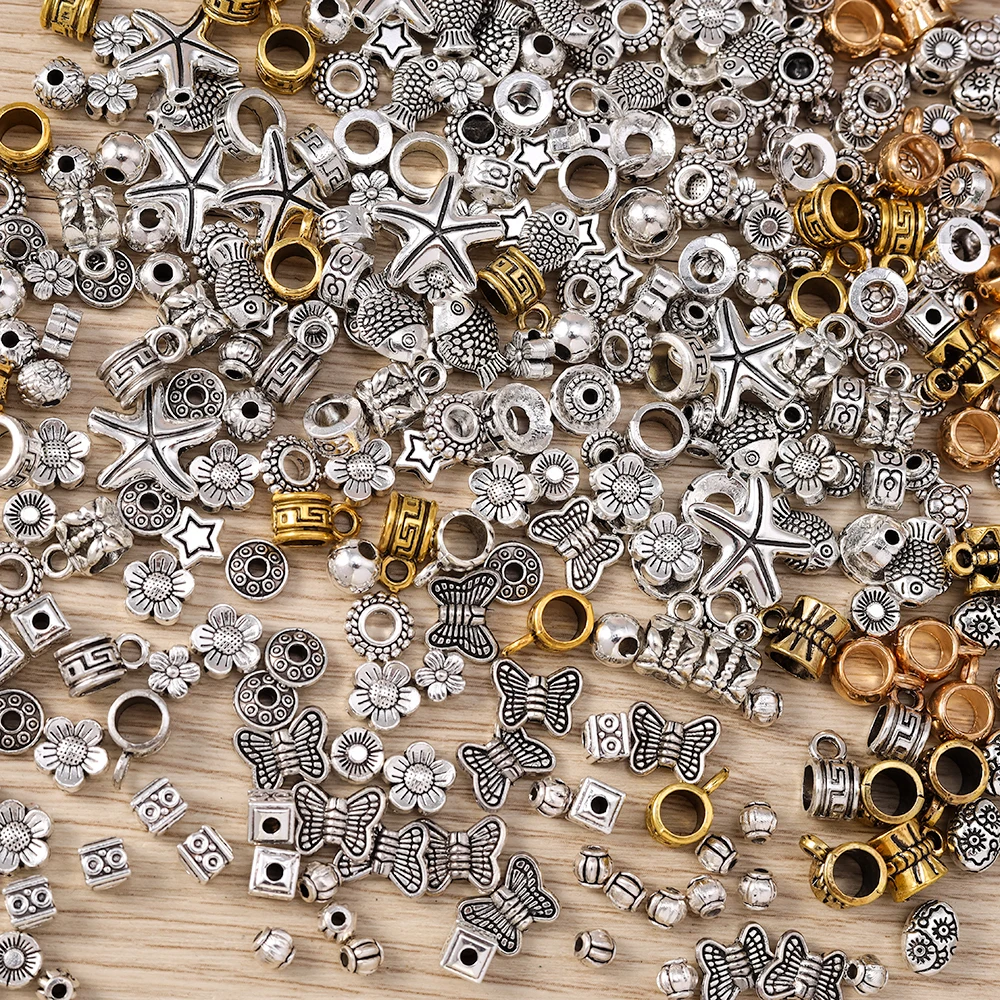 Tusember 50 Stück Antiksilberfarbene Metallperlen Tier Fisch Blume Schmetterling Charm Spacer Perlen für Schmuckherstellung DIY Armbänder – Detail 2