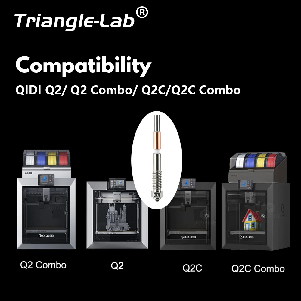 Trianglelab®For QIDI Q2/Q2C Bimetallic Nozzle 0.2/0.4/0.6/0.8mm Hotend Nozzles Quick Removal Ceramic Insulation Integration view 5