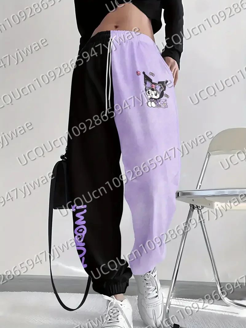 Sanrio Kuromi 여성 캐주얼 조깅 바지 핑크 캐주얼 바지 봄/여름 야외 남성 긴 바지 바지