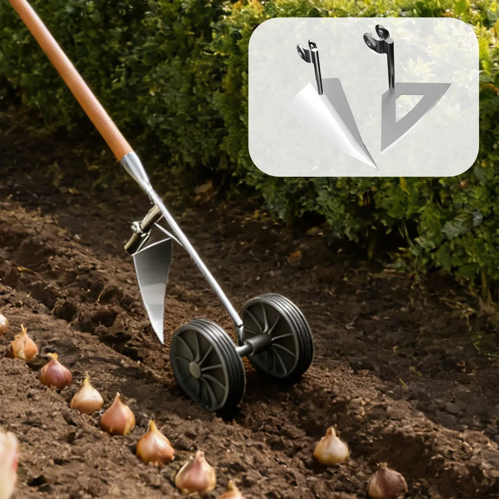 Household Hand-Pushed Hoe With 2-wheel Auxiliary Ditching Tool Triangular/ Hollow/ Eccentric Plow For Weeding Loosening soil
