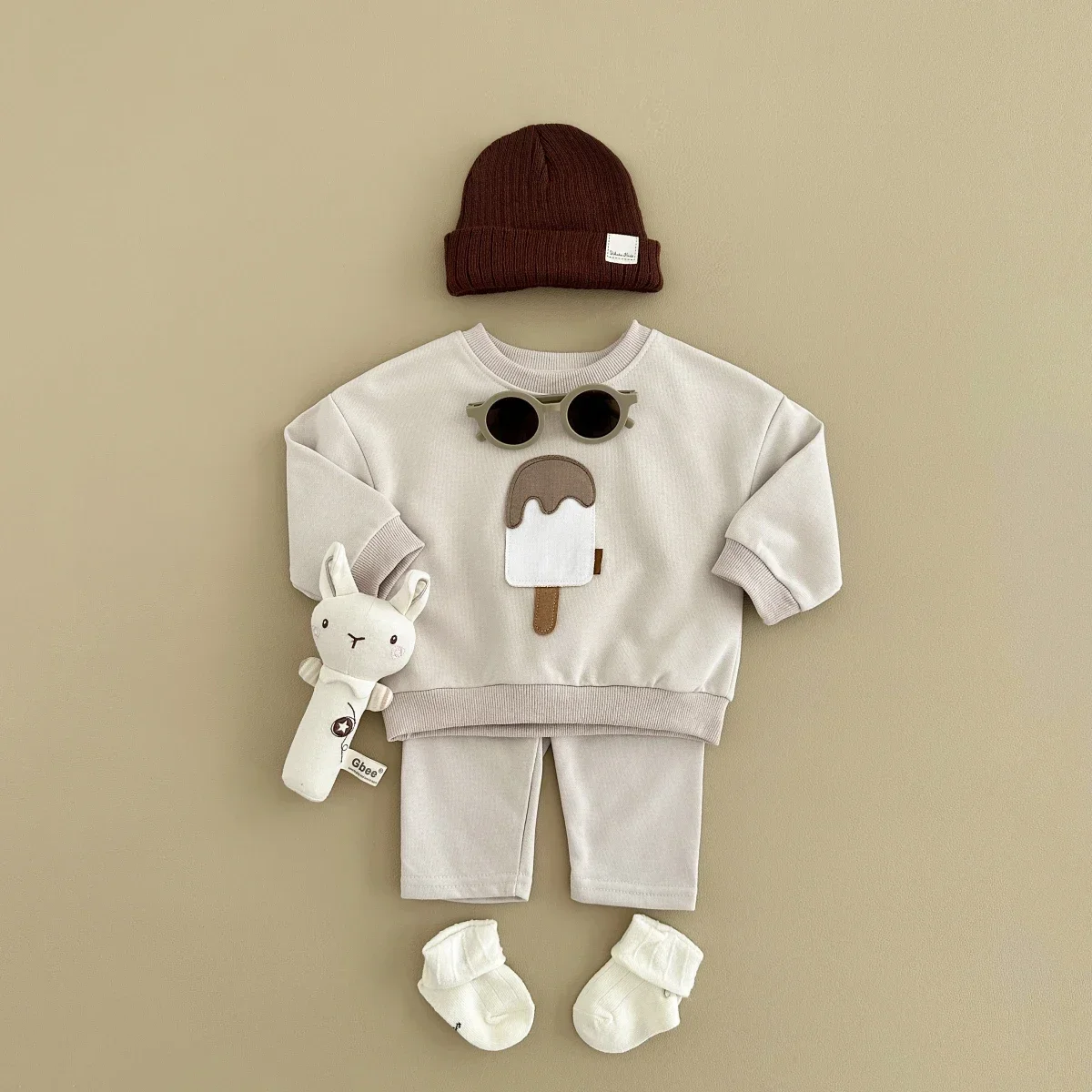 INS Baby Boys Clothes Kids Children Tracksuit Popsicle Embroidery Baby Girl Long Sleeve Sweatshirt Tops Sweat Pants Clothing Set