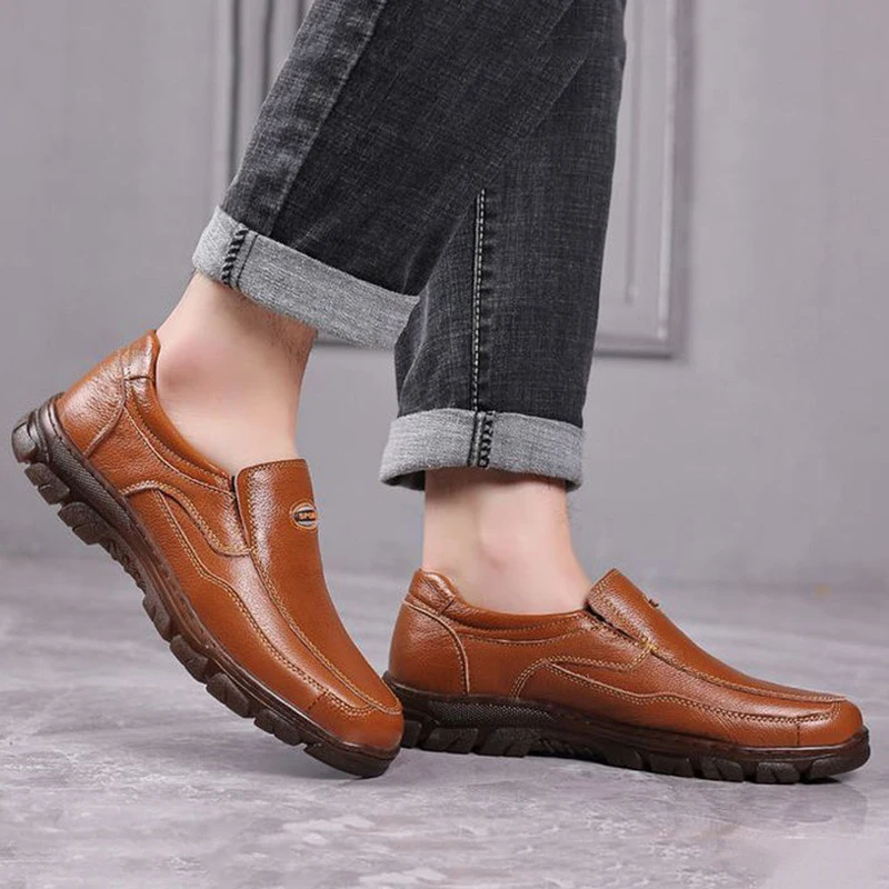 Male Stylish Genuine Cowhide Casual Shoes Comfortable Flats Shoes New Men Genuine Cow Leather Elegant Casual Men Leather Shoes