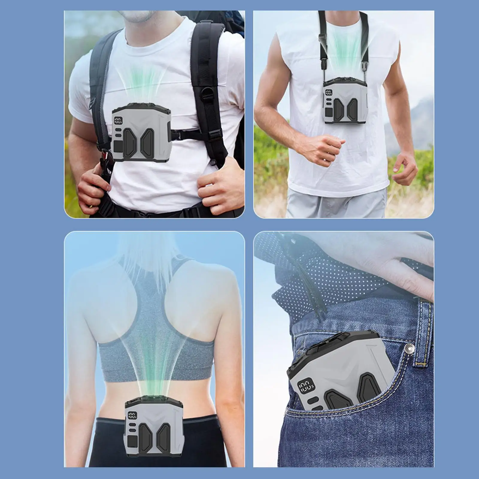 مروحة بمشبك خصر وحزام مروحة هادئة وخفيفة الوزن وقابلة لإعادة الشحن عبر USB ومروحة تبريد صغيرة للمزرعة والسفر والبستنة والمكتب والتسلق