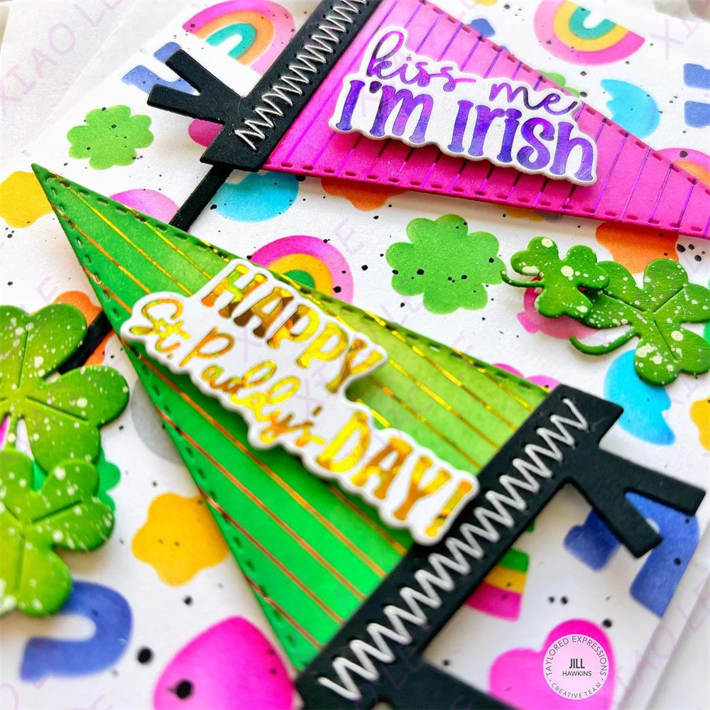 Happy Paddy's Day Perfect Wimpel Nieuwe Metalen Stansmessen Hot Foil Stempels Stencil DIY Scrapbooking Papier Handgemaakte Album Stempel