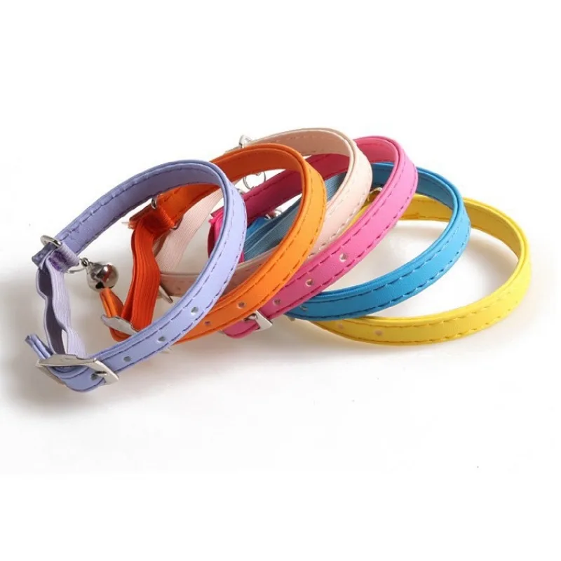 Macaron Color Cute Pet Cat Collar, Elastic Webbing Cat Collar Adjustable PU Color Small Collar with Bells for Puppies and Cats
