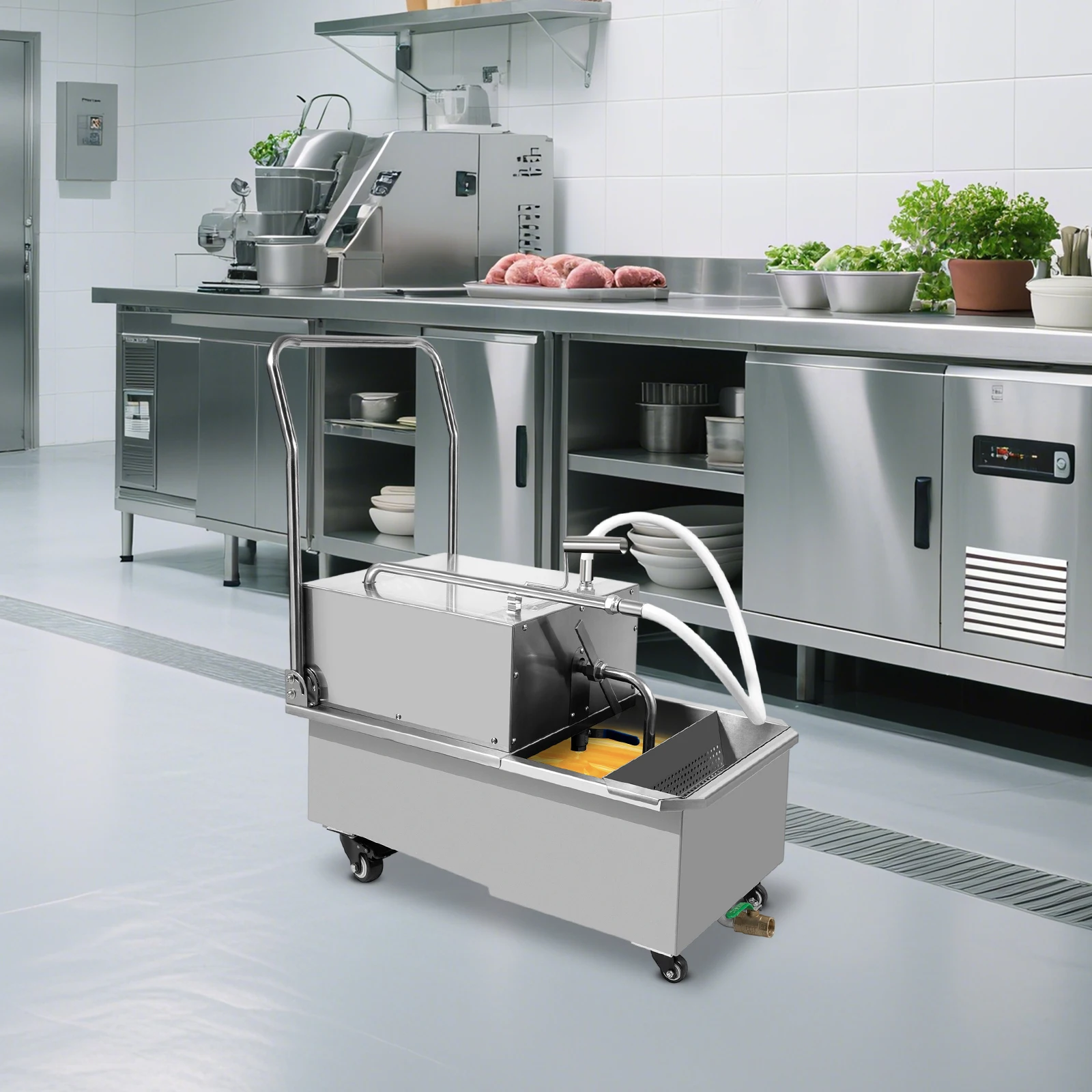 

Масляный фильтр для мобильной фритюрницы с эффективностью 98%, расходом 8,45 галлонов в минуту, тележка коммерческого класса для ресторанов быстрого питания