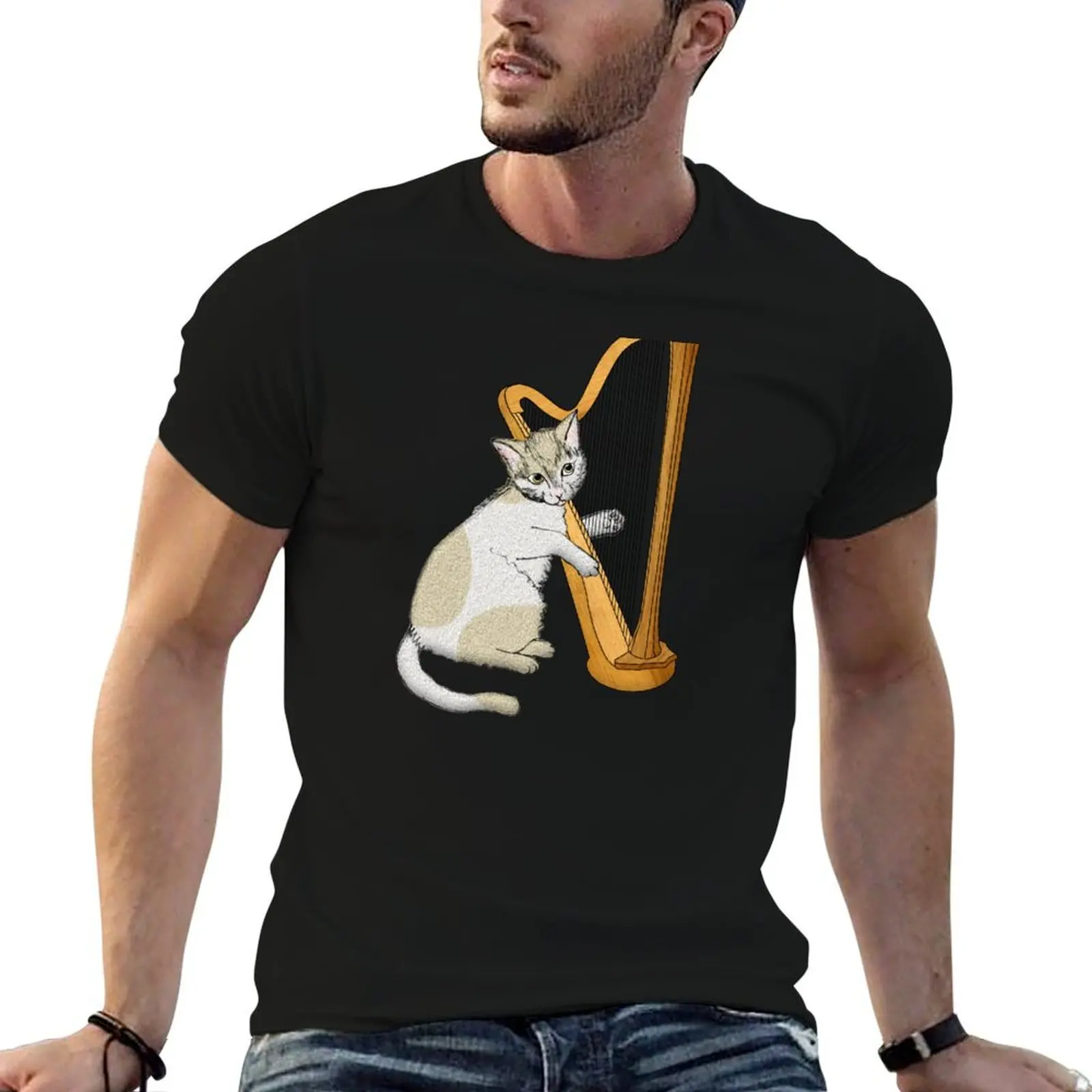 

Calico Cat Plays the Harp T-Shirt t shirt custom print essential t shirt t shirt for man 100 percent cotton T-shirt