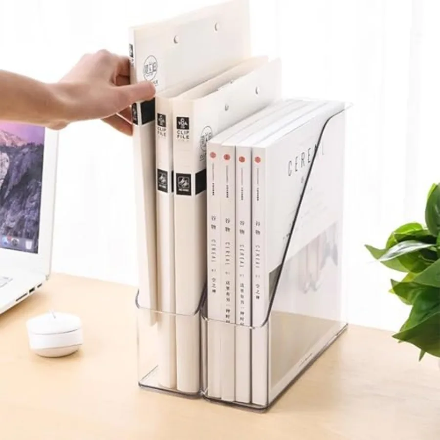 

1 Pack Vertical File Holder Clear PET Desk Organizer and Storage Bins Holding for Magazines Binders Notebooks Envelopes File Or