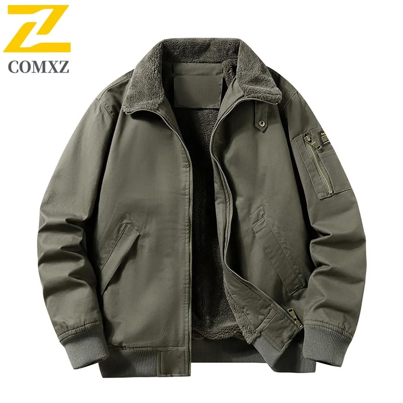 COMXZ الرجال الشتاء سترة بلون صوف الضأن رحلة التخييم الباردة مقاومة السفر سترة اليومية في الهواء الطلق سميكة الدفء جاكيت من الصوف