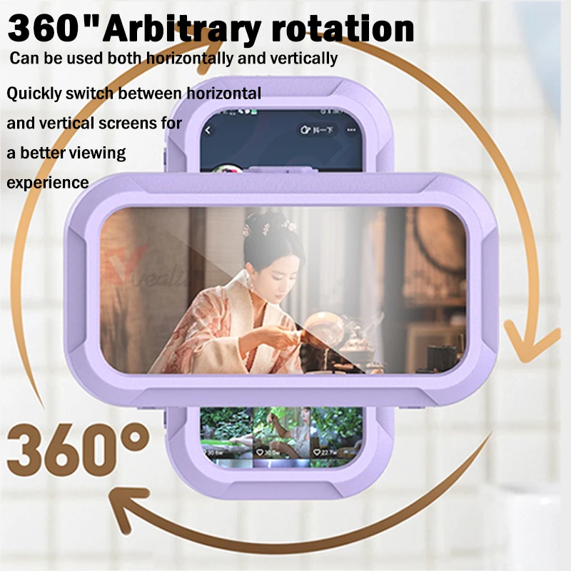 Waterproof Shower Phone Holder Home Wall Phone Case Stand Rotation Angle Adjustable Self-adhesive Touch Screen Phone Bracket