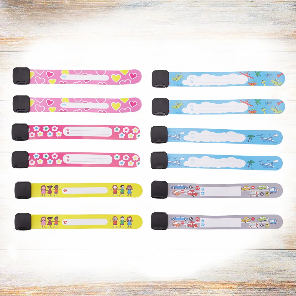 12 Pcs Waterproof Wristband for Children Kids Cartoon Card Bracelet Safety Anti-lost with Beep Sound Anti-removal