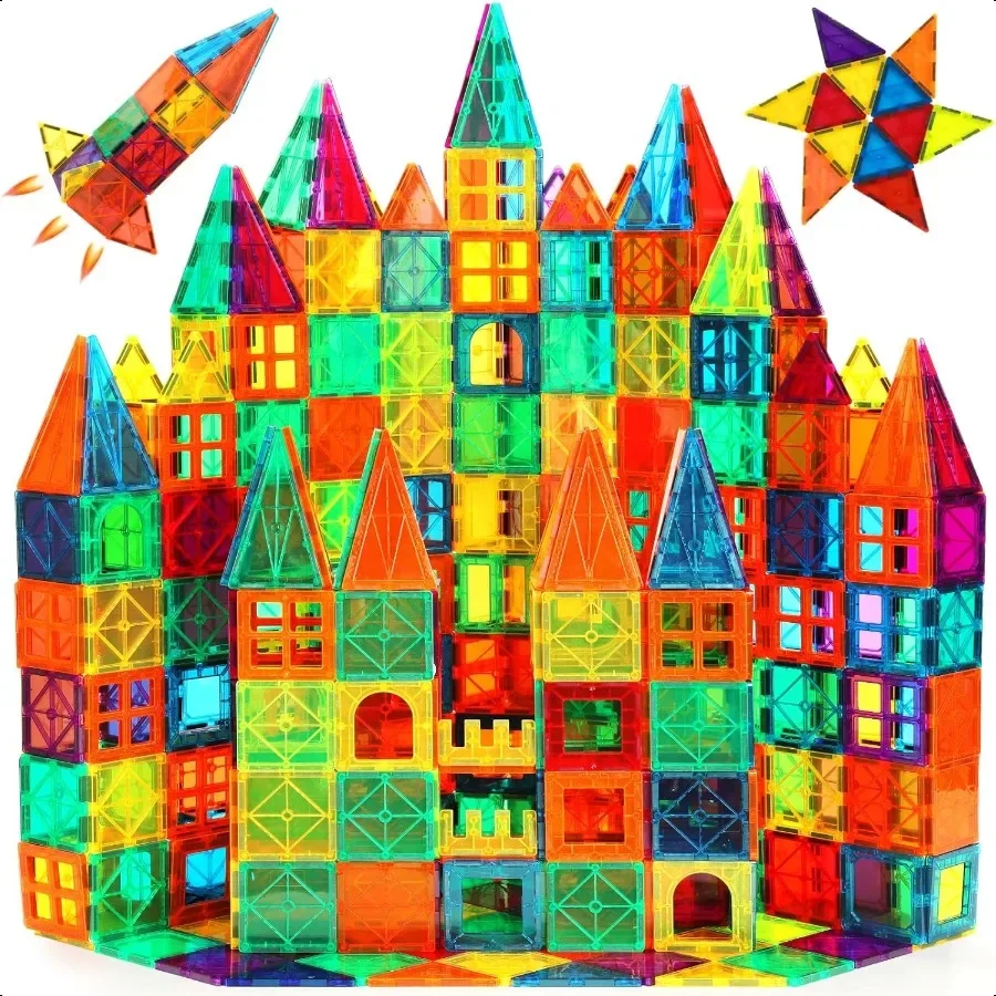 

FNJO Magnetic Tiles 110PCS Magnet Building Set Magnetic Building Blocks Construction STEM Learning and Playing Toys for Montori