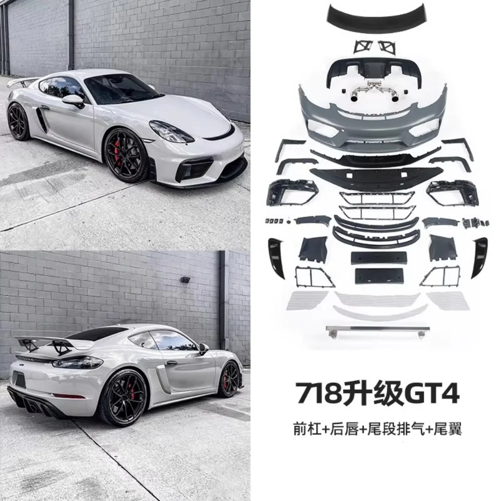 

Комплект обвесов для Porsche 718 Cayman, модифицированный в стиле GT4/GT4RS: передний бампер, передний сплиттер, задний диффузор, насадка на глушитель, заднее антикрыло, автомобильные аксессуары
