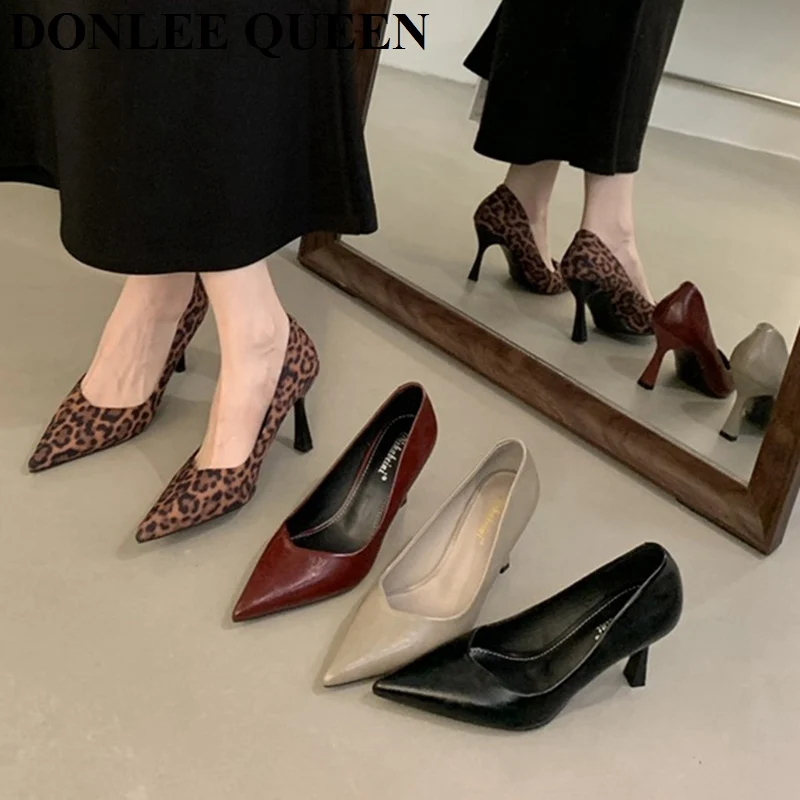 

Туфли-лодочки женские на тонком каблуке, заостренный носок, классические, элегантные офисные лоферы, Брендовая обувь