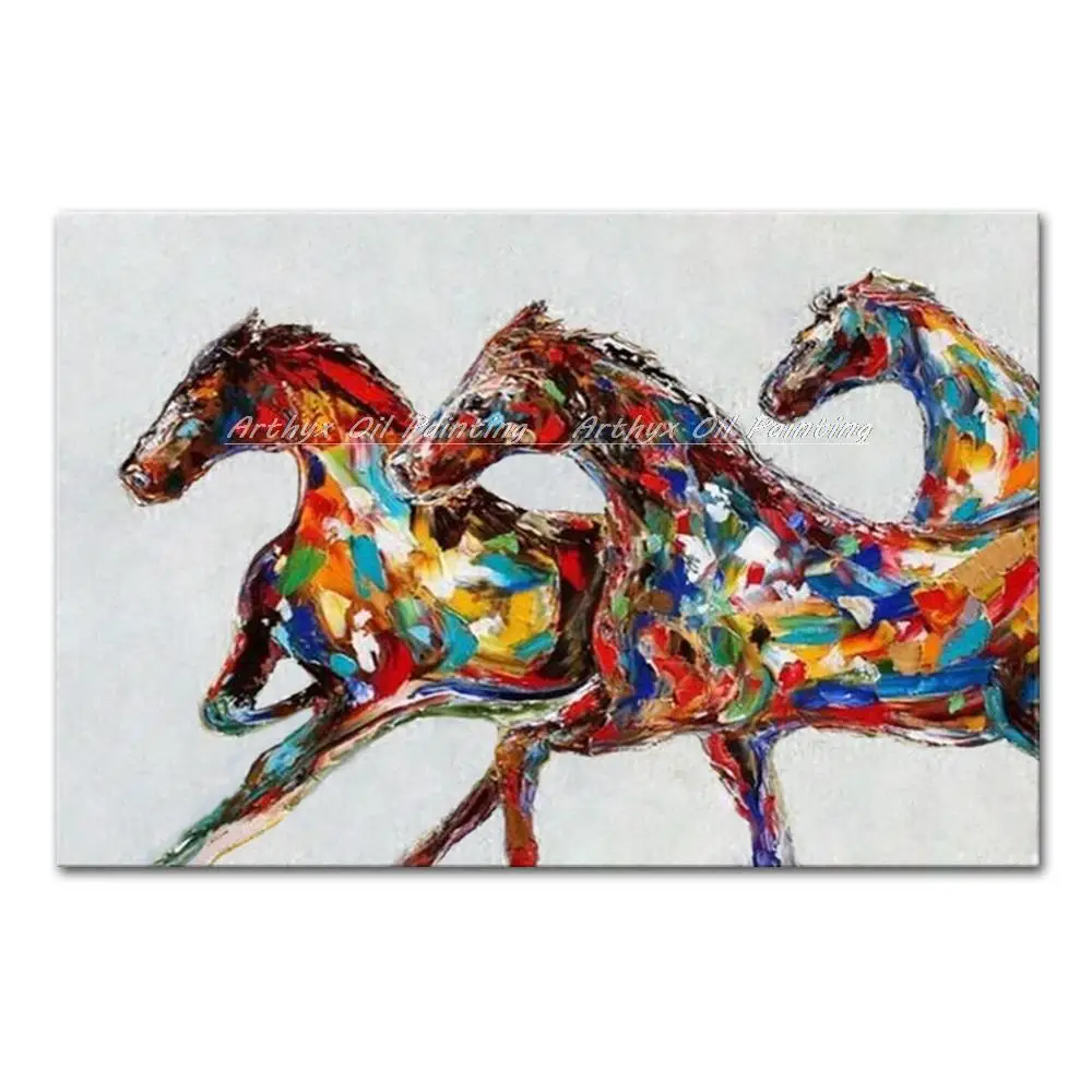 Hand Painted Canvas,Painting Arts Poster Hand Made Three Horses Animal Oil Paintings Wall Art,Picture For Living Room Wall Decor