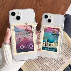 Fashion World City Travel Ticket Stamps Phone Case for IPhone 14 11 12 13 Mini Pro XS MAX 8 7 16 15 Plus X SE2 Paris Clear Cover