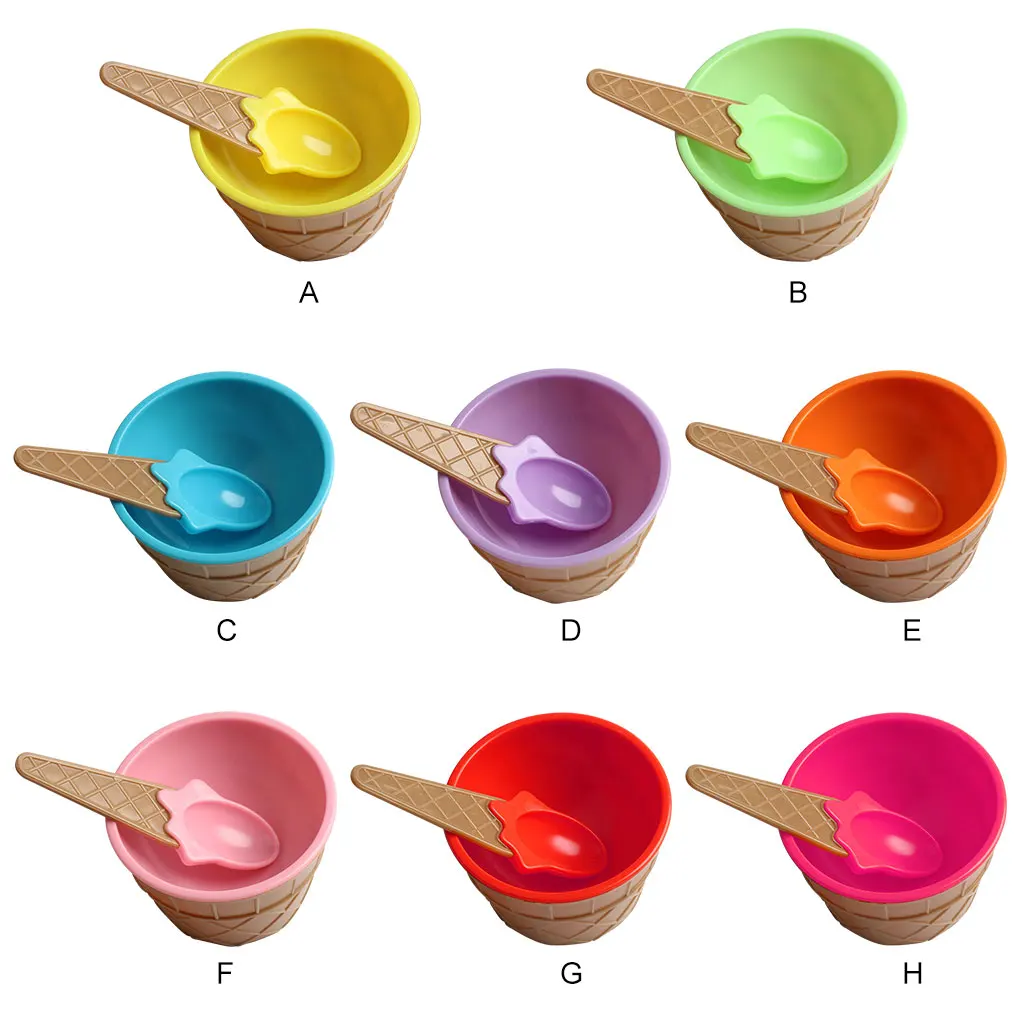 Kids Ice Cream Cup Children Dessert Ice Cream Mixing PP Bowl with Spoon Dinnerware Tableware  Blue