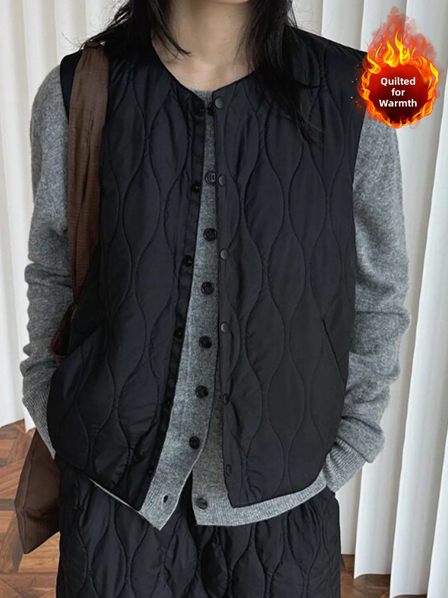 Retro Quilted Cotton Vest Lightweight Warm Casual Layering Women's plus Size Simple Versatile Shoulder Pad Daily Wear