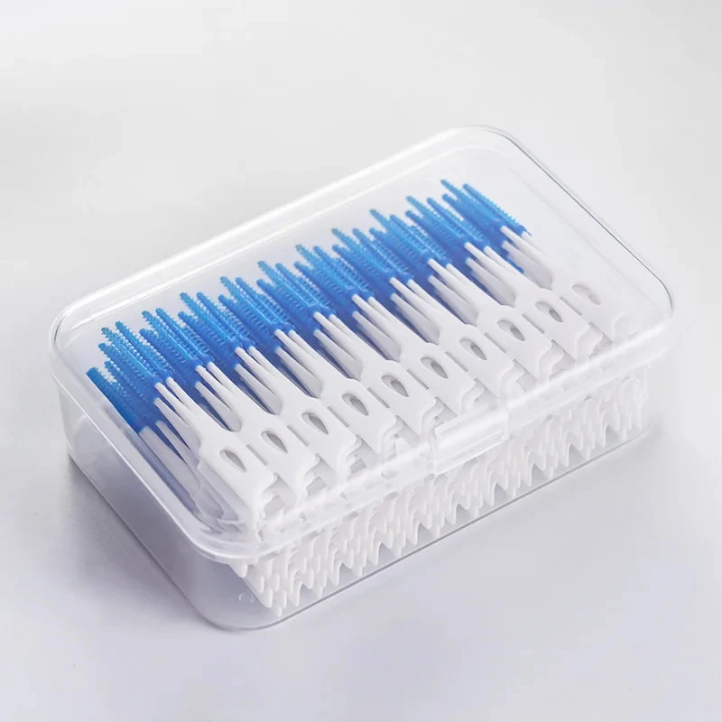 200 pçs/caixa escova interdental de silicone macio palitos com linha dupla-cabeça descartável escova interdental ferramentas de limpeza oral