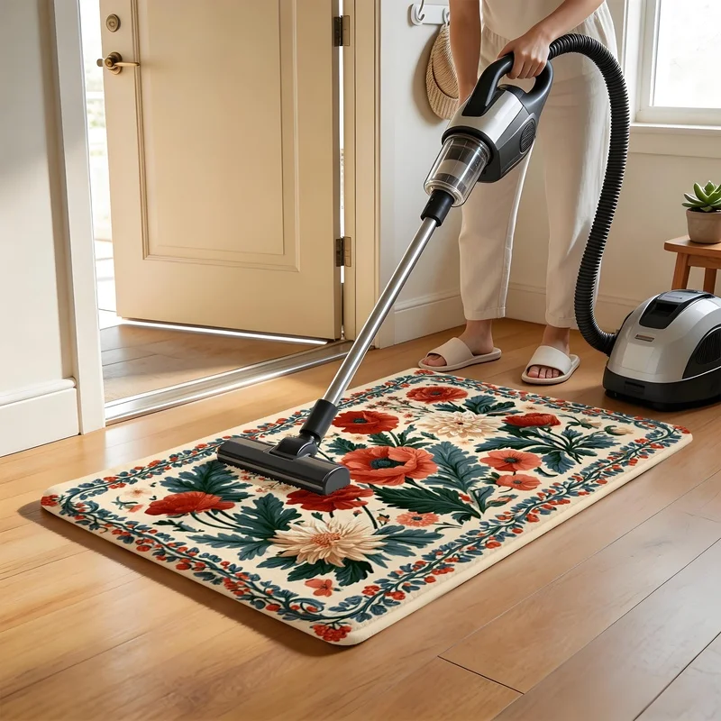 Bath Mat Sponge Red Poppy Floral Door Mat Soft Bathroom Floor Mat for Entryway Kitchen Home