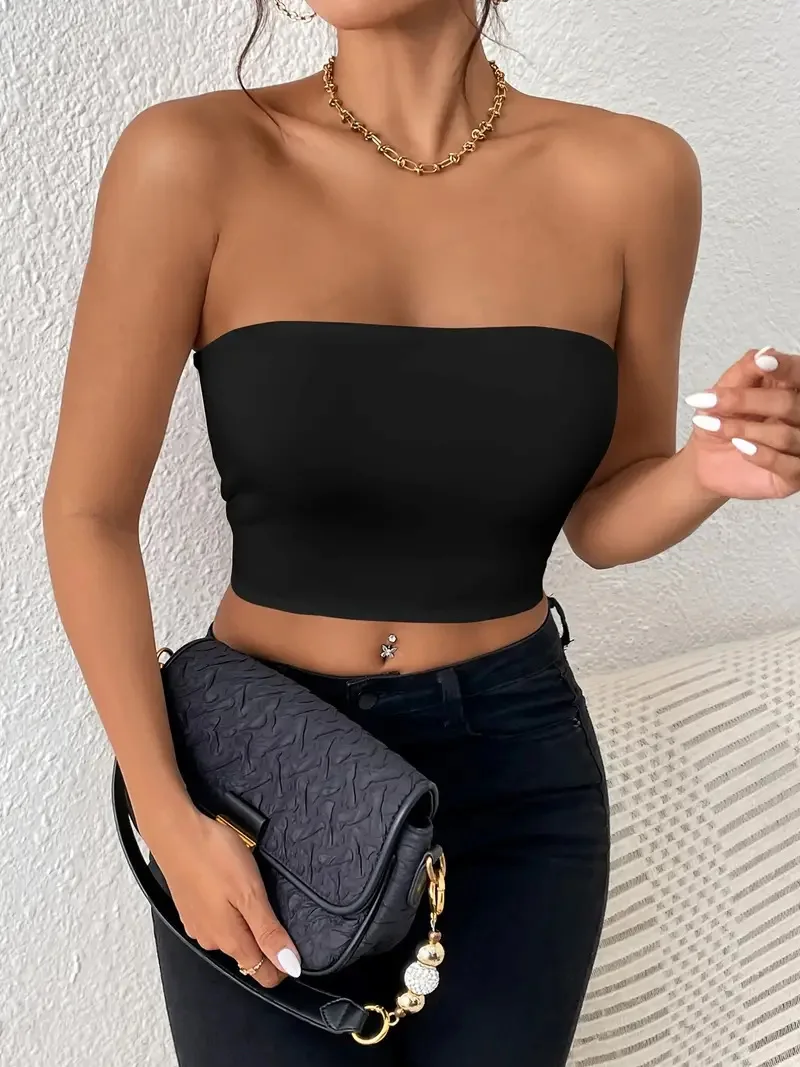 Strapless Tank Top Off-shoulder Crop Tops Women Summer Camis Solid Color Camisole Fashion Female Sleeveless Cropped Y2K Clothes