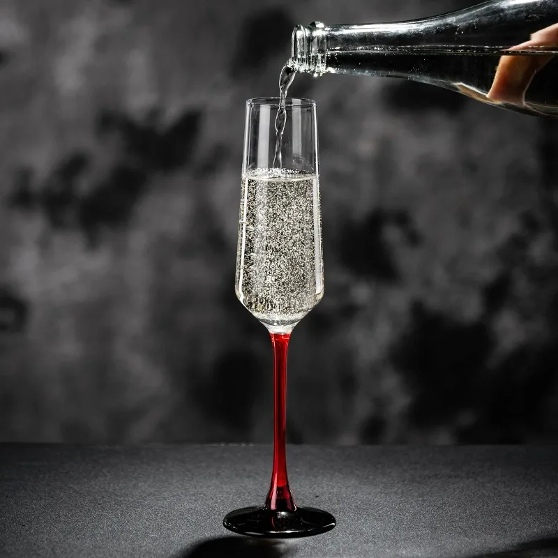 French Style Light Luxury Champagne Glasses Cup High-value Glass Goblet Sparkling Wine Glass Cup Red Stem Glass Cups Party Tools