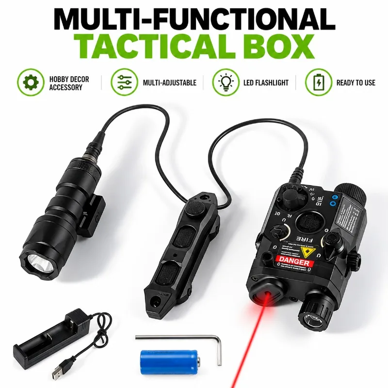 Durable PEQ15‑Style Hobby Modification Part, Red‑Green Beam Indicator, Strobe Light & Multi‑Setting Wired Remote Switch