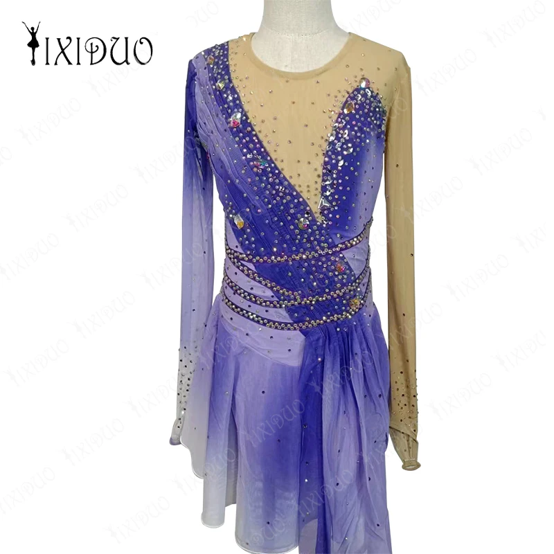 Women's Girls' Adult Kid Performance Ballet Rhythmic Gymnastics Competition Leotard Ice Figure Skating Dress Dance Purple