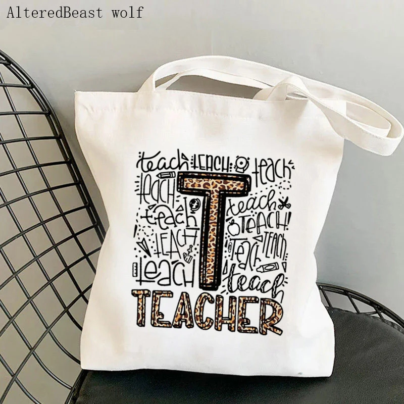 Teacher supplies Shopper bag Teach Love Inspire apple Bag Harajuku Canvas Shopper Bag girl handbag Shoulder Lady gift Bag