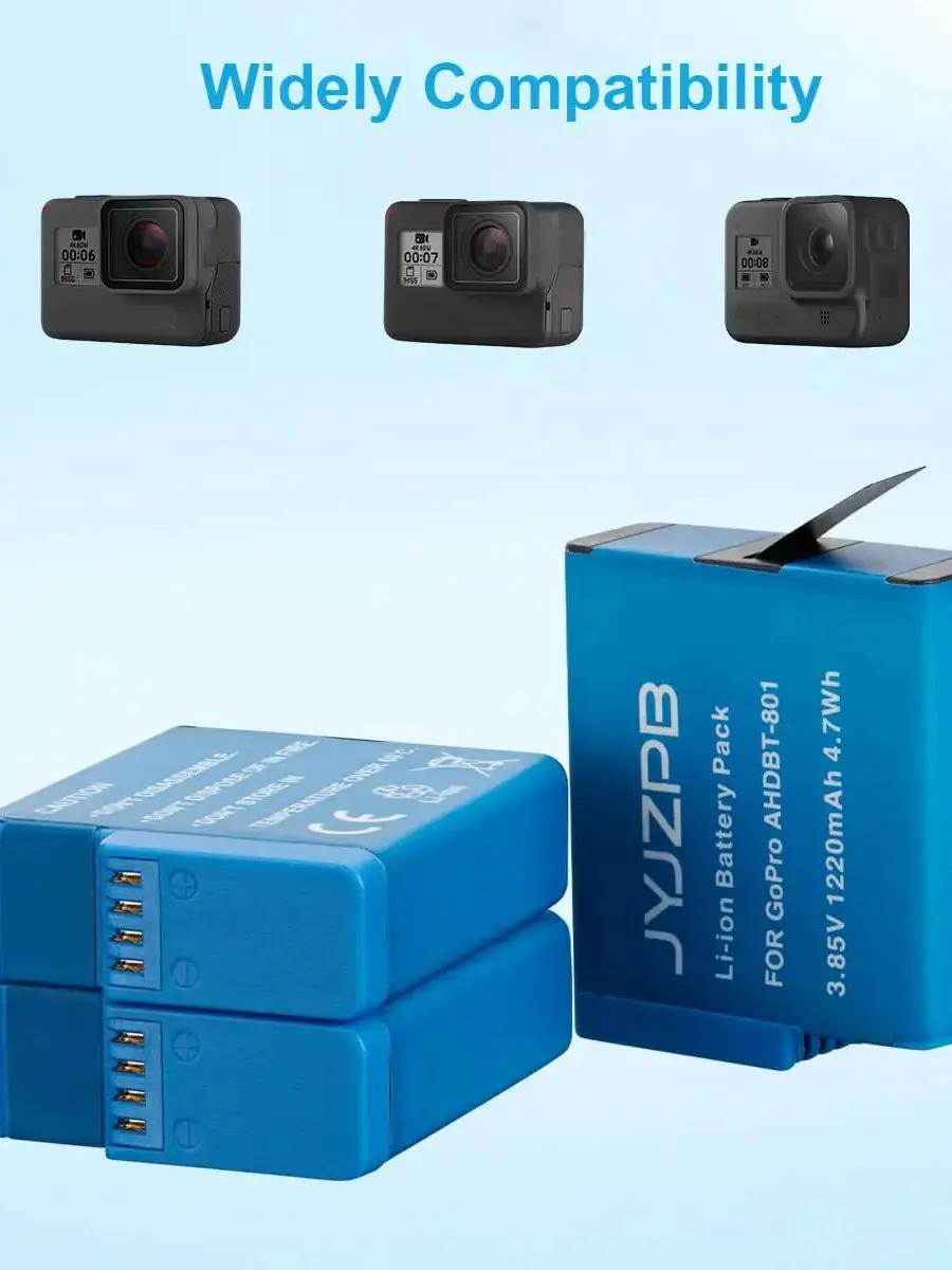 Paquet de 3 batteries 1220mAh pour GoPro hero 8 + chargeur LCD à 3 emplacements avec Port type-c pour caméras de sport GoPro Hero 8 Go Pro He ro 7