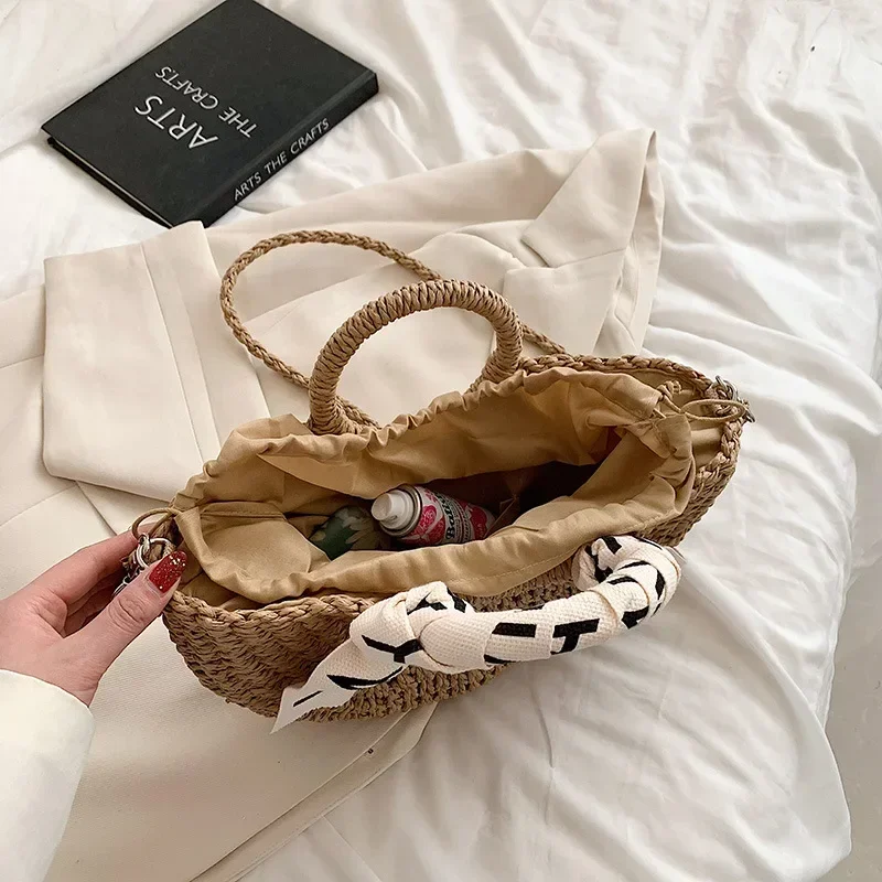 Women Summer Beach Bags Handbags Large Capacity Lady Shoulder Bag Letter Linen Totes Casual Girls Travel Crossbody Bag 2023