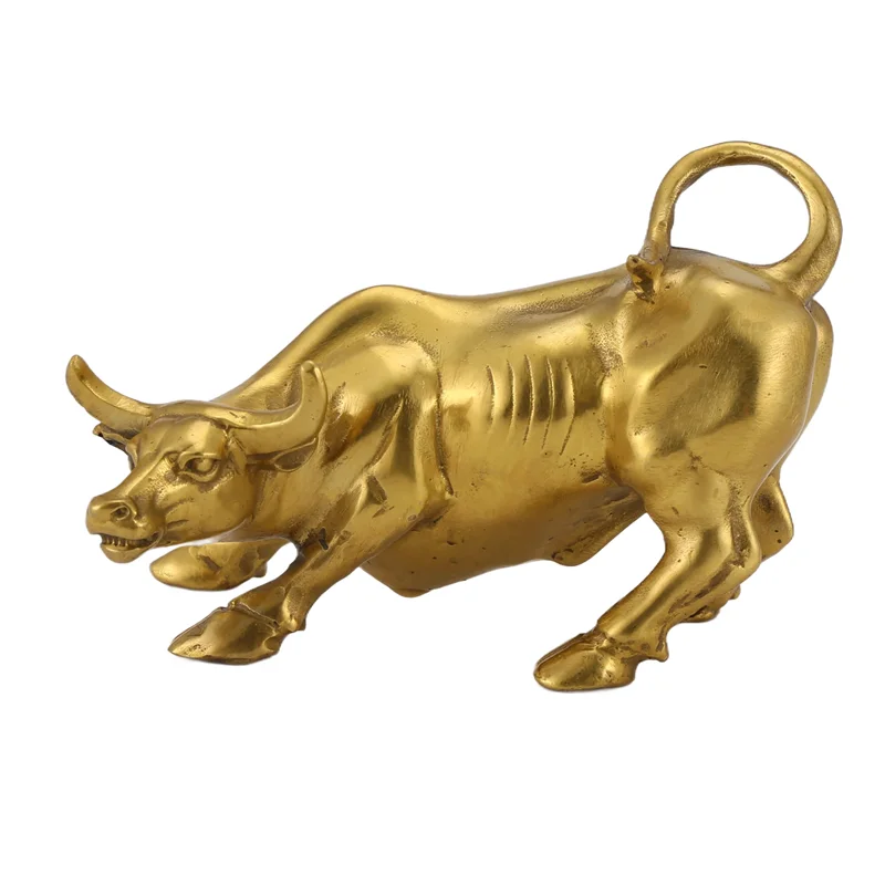 A24F-Feng Shui Fortune Statue de taureau en laiton, Sculpture décoration de la maison taureau en cuivre doré représente une bonne chance de carrière