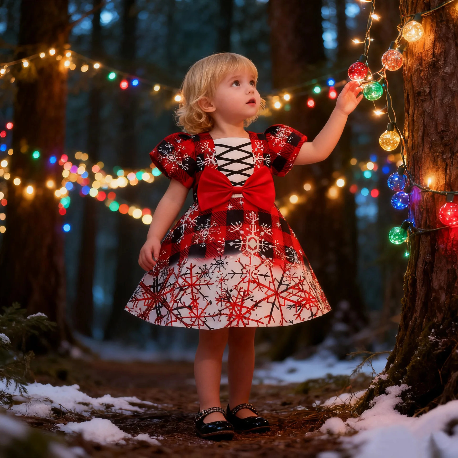 فستان عيد الميلاد للفتيات أنيق بفيونكة فستان الأميرة للفتيات الصغيرات أول هدية عيد الميلاد فستان السنة الجديدة للفتيات فستان المسابقة