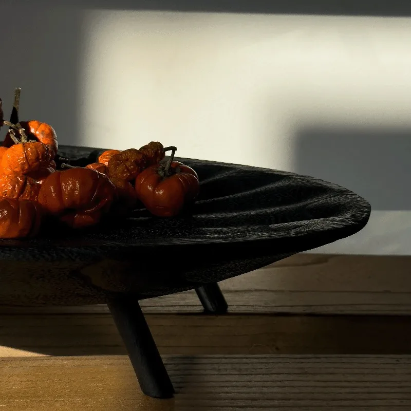 Retro Solid Wood Tray High Value Wood Carved Snacks Fruit Dish Restaurant Hotel Dried Jewelry Storage Plate Trinket Dish Vintage