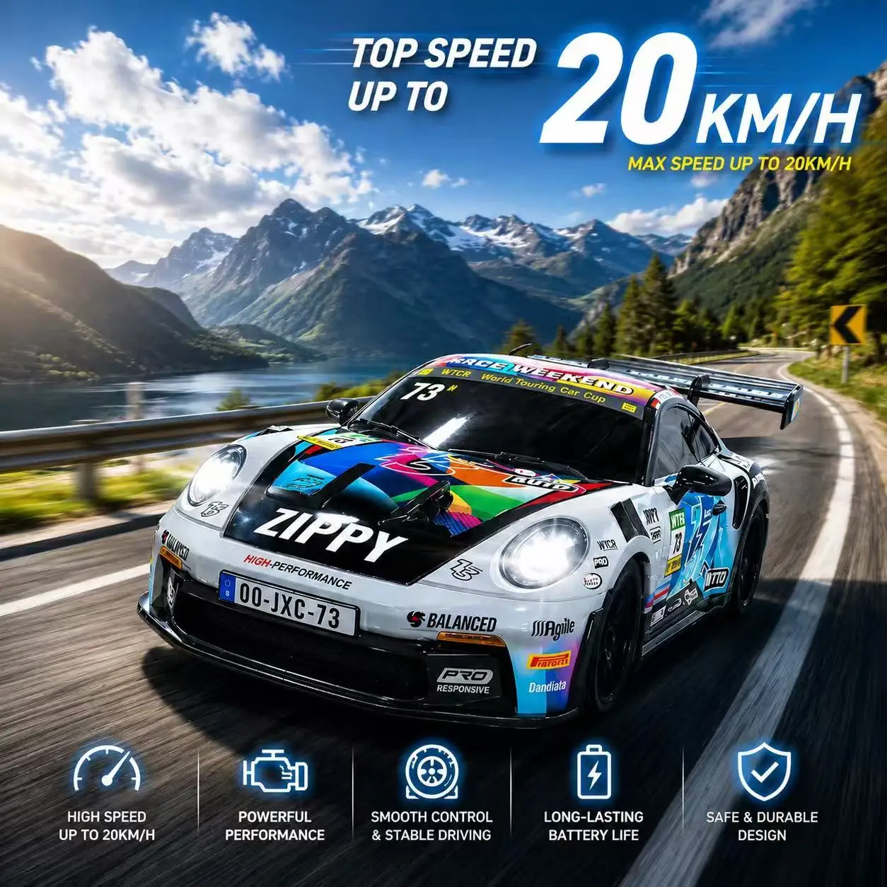 Official Licensed Porsche 911 GT3 RS 1:24 RC Drift Car 2.4GHz Remote Control Racing Car 20km/h High Speed with LED Lights Grip &