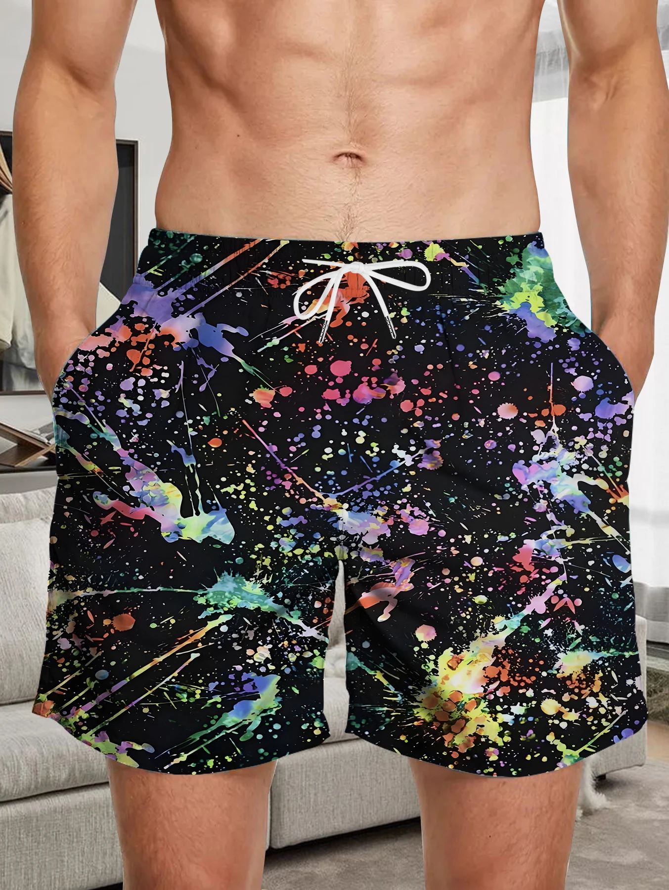 

Loose Fit Digital Printed Shorts Male Full Print Quick Dry Polyester Beach Pants