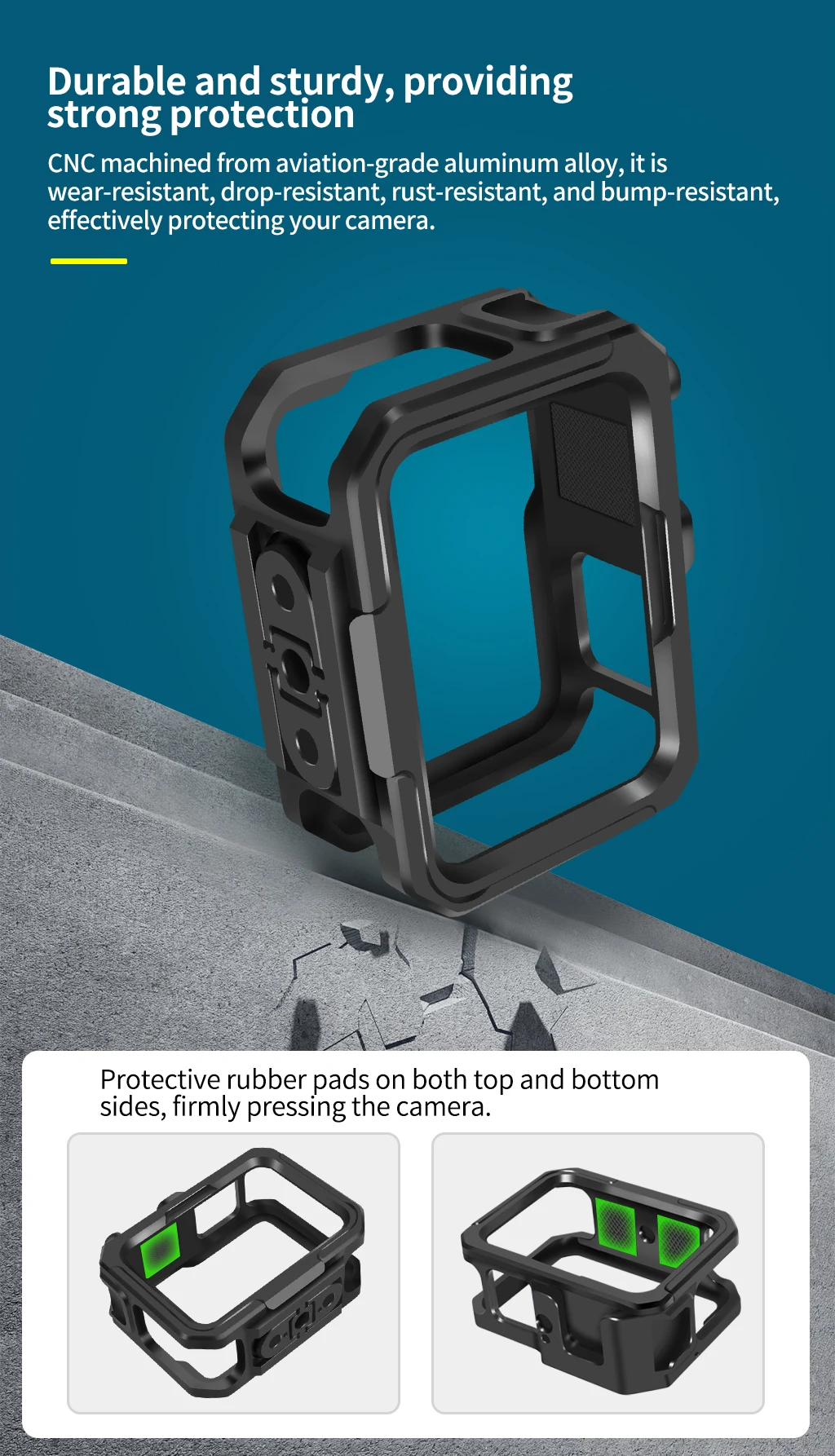 Aluminiumlegierungs-Kamerarahmenkäfig mit Cold-Shoe-Halterung, magnetischem, faltbarem Adapterhalter für GoPro Hero 13 11 10 Black Housing Rig – Detail 7