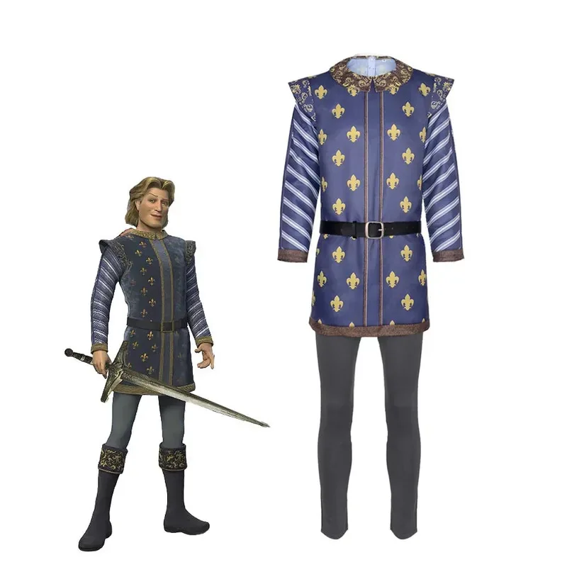 

Movie Monster Prince Charming Cosplay Shirt Pants Belt Uniform Outfits Halloween Party Suit for Adult Men costume
